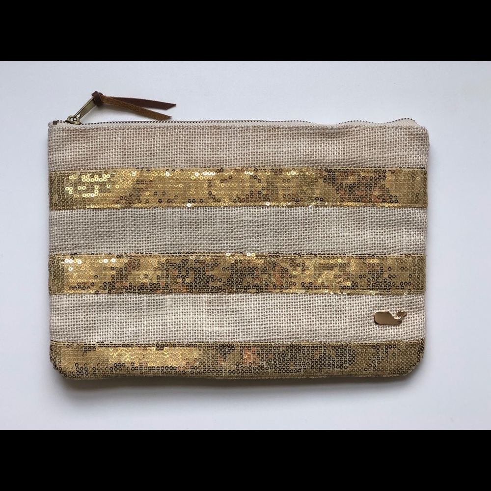 VINEYARD VINES Sequin & Straw Clutch